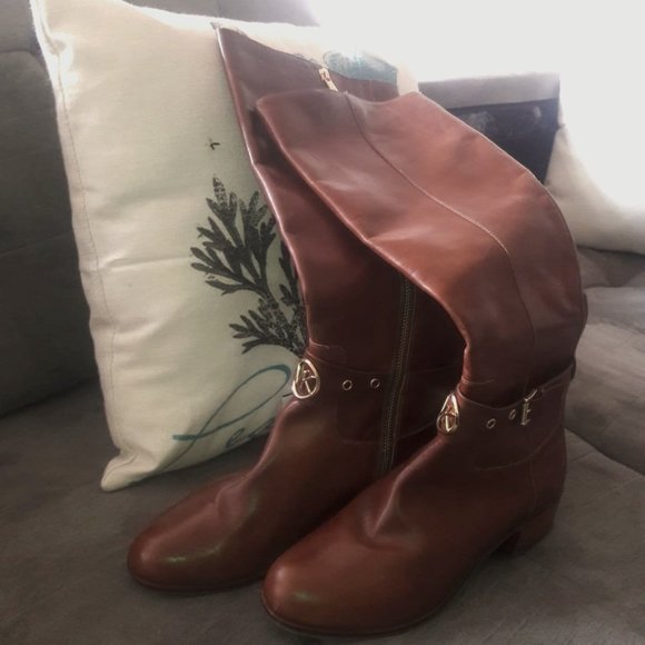 NWT Michael Kors brown leather boots winter square block heel Size 9 never worn - Picture 1 of 4
